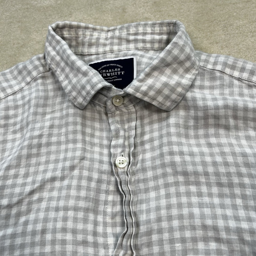 Charles Tyrwhitt Men's Medium 100% Linen Slim Fit Shirt Button Up Longsleeve